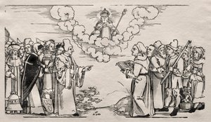 Tvist mellan Luther och en katolsk teolog. av Hans Sebald Beham