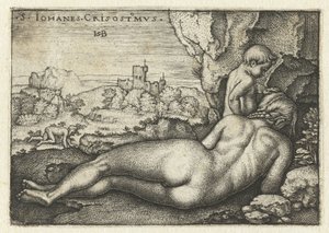 Saint John Chrysostom som en eremit i öknen av Hans Sebald Beham