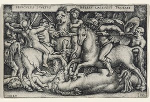 Hercules Fighting against the Trojans, 1545 (gravyr på lagt papper) av Hans Sebald Beham