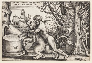 Herkules och det Nemeiska lejonet av Hans Sebald Beham