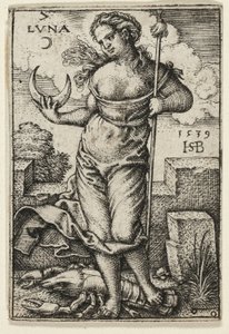 Moon, platta sju från The Seven Planets with the Zodiacs av Hans Sebald Beham