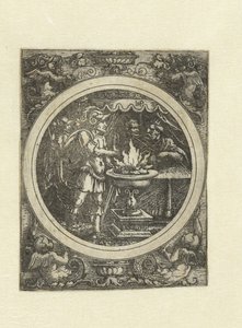 Mucius Scaevola med höger hand i elden av Hans Sebald Beham