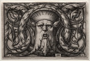 Prydnad av Satyrhuvud och krans av Hans Sebald Beham