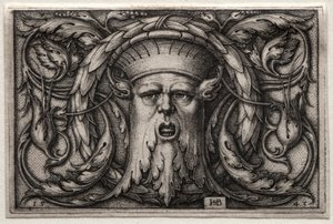 Prydnad av Satyrs huvud och krans, 1543. av Hans Sebald Beham