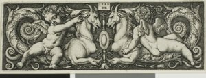 Prydnad med två Genii Ridande Chimerical Beasts av Hans Sebald Beham