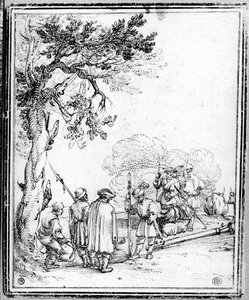 Bönder och soldater som handlar (bläck på papper) av Hans Sebald Beham