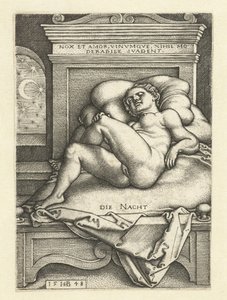 Naken kvinna sover som natten That Night (titel på objekt)