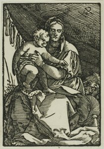 Den heliga familjen under baldakinen av Hans Sebald Beham