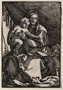 Den heliga familjen under ett tält av Hans Sebald Beham