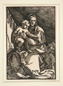 Den heliga familjen under baldakinen av Hans Sebald Beham