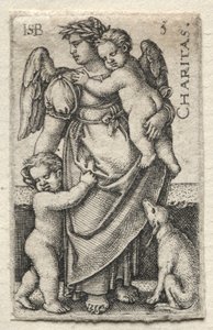 Kunskapen om Gud och de sju kardinaldygderna: Välgörenhet - Charitas. av Hans Sebald Beham