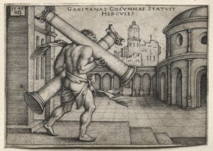 The Labours of Hercules: Hercules Carrying the Columns of Gades, 1545. av Hans Sebald Beham