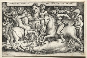 The Labours of Hercules: Hercules Conquering Troy, 1545. av Hans Sebald Beham
