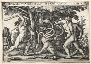 The Labors of Hercules: Hercules Killing the Lernean Hydra av Hans Sebald Beham