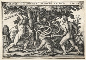 The Labours of Hercules: Hercules Killing the Lernean Hydra, 1545. av Hans Sebald Beham