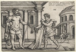 Herkules tar emot plagget som dränkts i Nessuss blod, 1542. av Hans Sebald Beham