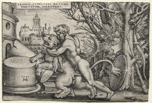 The Labours of Hercules: Hercules Strangling the Nemean Lion, 1548. av Hans Sebald Beham