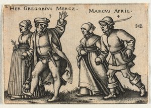 Bondbröllopet eller de tolv månaderna: 3-Hennes Gregorius Mercz 4-Marcus april av Hans Sebald Beham