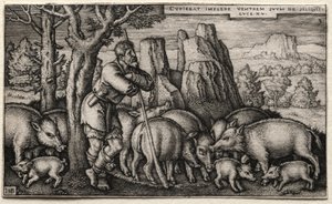 Den förlorade sonen: Tending Swine av Hans Sebald Beham