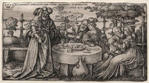 Den förlorade sonen: Slösa bort sin förmögenhet. av Hans Sebald Beham