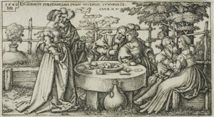 The Prodigal Son Wasting his Fortune, tallrik två från The History of the Prodigal Son av Hans Sebald Beham