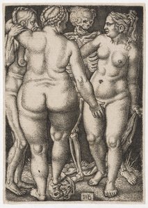 Tre kvinnor och döda, ca. 1546-50 av Hans Sebald Beham