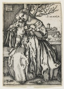 Jungfru och barn med en papegoja, 1549 av Hans Sebald Beham