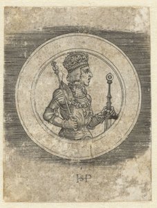 Framsida av medalj med porträtt av kung Ferdinand I av Ungern och Böhmen, halvlångt av Hans Sebald Beham