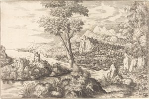 Landskap med tre män, ca. 15581559. av Hans Sebald Lautensack