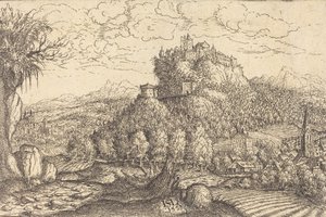 Landskap med ett slott i centrum, 1553.