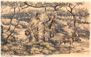 Tjuvskytt med hund i skogen