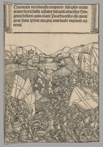 Slaget vid Hainaut, plåt 3 från Historiska scener från kejsar Maximilian I:s liv från triumfbågen av Hans Springinklee