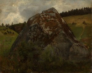 Ett stenblock i en ängsdal av Hans Thoma