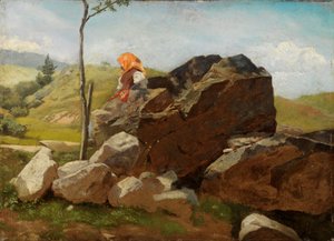 Stenblock med en sittande bondflicka av Hans Thoma