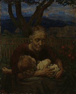 Mor och barn i en trädgård av Hans Thoma
