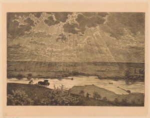 Landskap med en såningsman och en plöjare vid Main av Hans Thoma