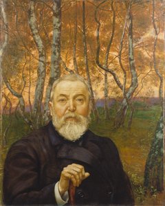Självporträtt framför en björkskog av Hans Thoma