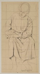 Studie av en sittande figur i en lång mantel av Hans Thoma