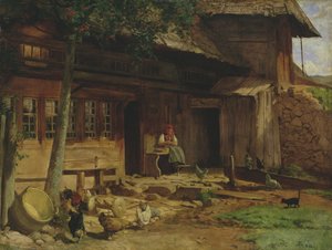 Föräldrahemmet i Bernau, 1866 (olja på duk på kort) av Hans Thoma