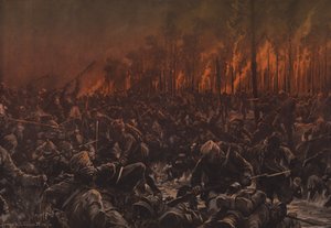 En nattattack på de brittiska positionerna på Yser (färg litho) av Hans W. (after) Schmidt