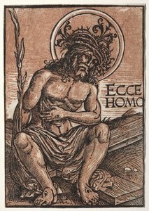 Man av sorger sittande på korset, ca. 1522. av Hans Weiditz