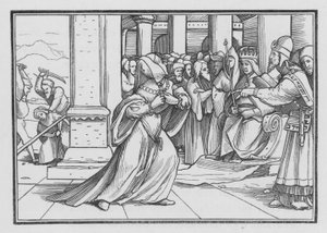Atalja som pressar sig framåt in i templet blir gripen och dödad, 2 Kunga XI, 14 av Hans after Holbein the Younger