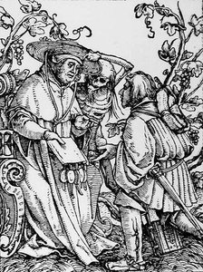 Döden och kardinalen, från Dödsdansen, graverad av Hans Lutzelburger, ca 1538 av Hans after Holbein the Younger