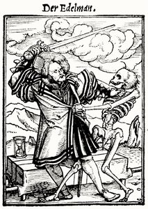 Döden och adelsmannen, från Dödsdansen, graverad av Hans Lutzelburger, ca 1538