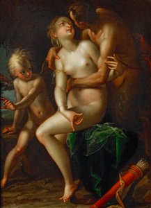 Jupiter, Antiope och Amor... av Hans von Aachen