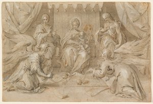 Madonnan på tronen med Johannes döparen och Johannes evangelisten av Hans von Aachen