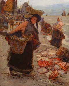 Holländsk fiskmarknad (litho i färg)