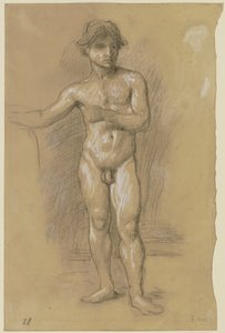 Nakenstudie av en ung stående man av Hans von Marées