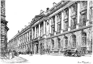 Exteriören av RAC Clubhouse i Pall Mall, London, 1946. av Hanslip Fletcher