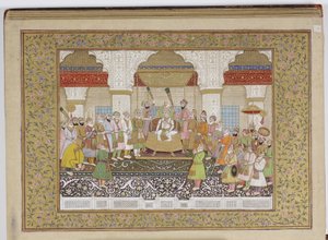 Album av Mughal dynastiska genealogi, 1855 (ogenomskinlig wc och guld på papper) av Haqim Ahasan Ullah Khan